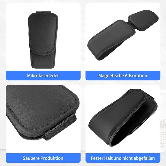 Car sun visor glasses holder - magnetic leather sunglasses holder - car sun visor accessories - bill holder (black) - Image 2