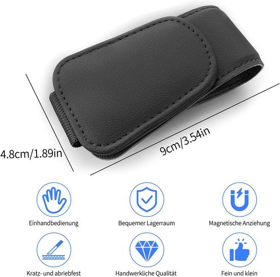 Car sun visor glasses holder - magnetic leather sunglasses holder - car sun visor accessories - bill holder (black) - Image 6