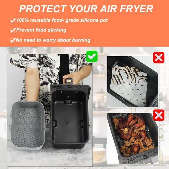 Two-piece air fryer accessory mat - silicone air fryer mat - gray - 19.5*16.5 cm - Image 3