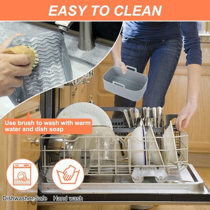 Two-piece air fryer accessory mat - silicone air fryer mat - gray - 19.5*16.5 cm - Image 4