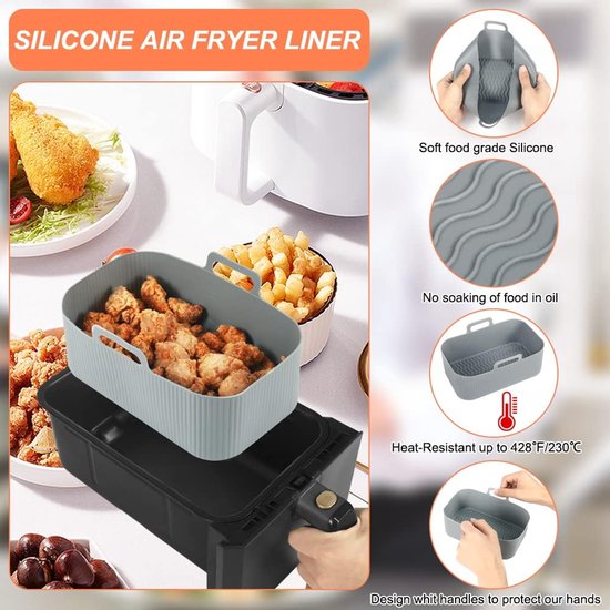Two-piece air fryer accessory mat - silicone air fryer mat - gray - 19.5*16.5 cm - Image 5
