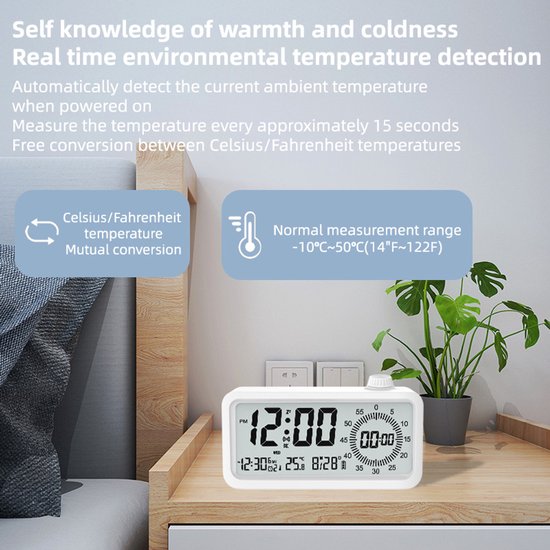 Visual alarm clock - Timer - Three alarms - Backlight - Two displays - Countdown function - Timer reminder for children - White - Image 3