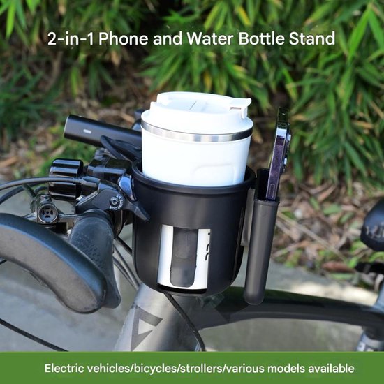 2-in-1 Bicycle Water Bottle and Phone Holder - Water Bottle Holder - Phone Stand - 360° Rotatable Water Bottle Holder - Black - Image 2