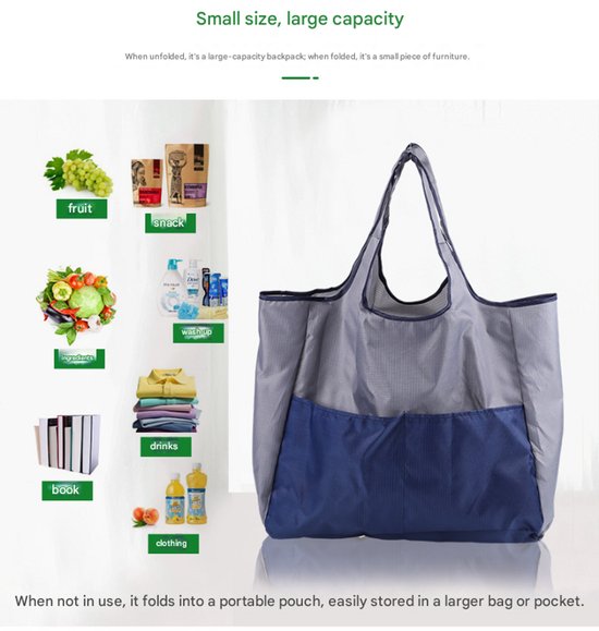 Portable foldable shopping bag - storage bag - supermarket bag - large Oxford cloth bag - eco-friendly bag - blue - Image 2