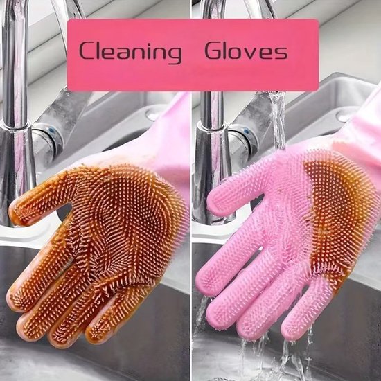 Dishwashing gloves - silicone gloves - gloves - dishwashing - kitchen gloves - rubber dishwashing gloves - dishwashing gloves - frost-resistant gloves - pink - Image 2