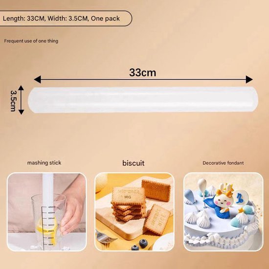 Rolling pin and dough cutter (2-piece) - 33 cm long - White - Diameter 3.5 cm - Suitable for baking - Can be used to roll out puff pastry, pie crusts or cookie dough - Smooth and easy-to-clean surface - Mould-resistant rolling pin - Image 6