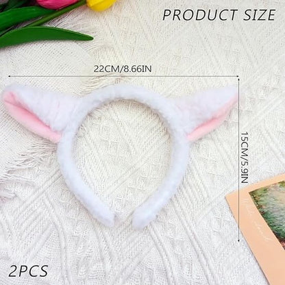2-Piece Animal Headbands - With Sheep Ears - Cute Headbands for Adults and Kids to Role Play - White and Pink Sheep Costume Accessories - Image 2