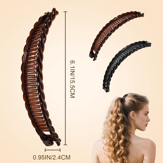 2-pack banana hair clips - Banana hair comb - Double comb - Long hair clip - Fishtail hair clip - Suitable for women and girls - Image 2