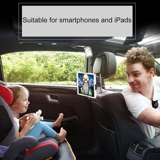 Smartphone holder - Multifunctional car phone holder with clip - Adjustable phone holder - Telescopic phone holder - Car phone holder for headrest, Car tablet holder for back seat - Black - Image 2