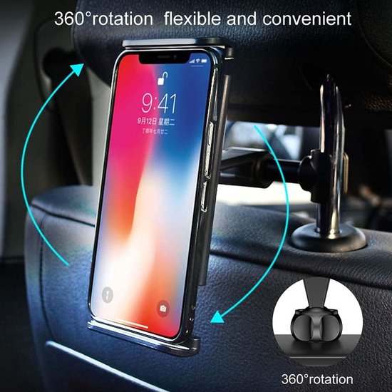 Smartphone holder - Multifunctional car phone holder with clip - Adjustable phone holder - Telescopic phone holder - Car phone holder for headrest, Car tablet holder for back seat - Black - Image 4