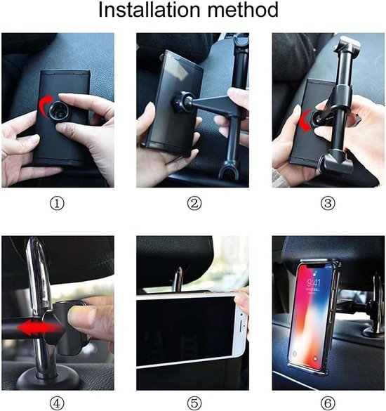 Smartphone holder - Multifunctional car phone holder with clip - Adjustable phone holder - Telescopic phone holder - Car phone holder for headrest, Car tablet holder for back seat - Black - Image 6