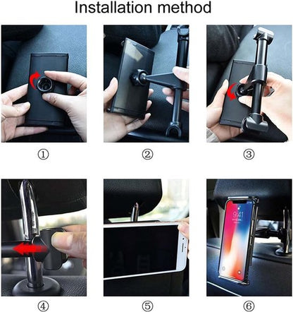 Smartphone holder - Multifunctional car phone holder with clip - Adjustable phone holder - Telescopic phone holder - Car phone holder for headrest, Car tablet holder for back seat - Black - Image 6
