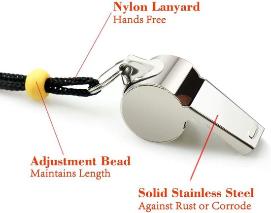 Whistle - 2-piece - Stainless steel sports whistle with lanyard - High volume whistle for survival and rescue - Suitable for coaches, referees and match officials - Image 2