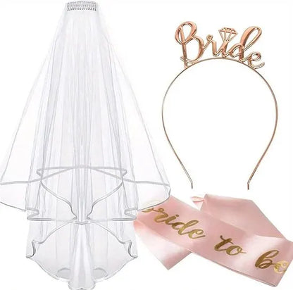 Brides-to-be Essential - Bachelorette Party Kit - Bridal Headpiece and Veil - Suitable for bridal hairstyles, bachelorette parties, weddings, engagements and other occasions.