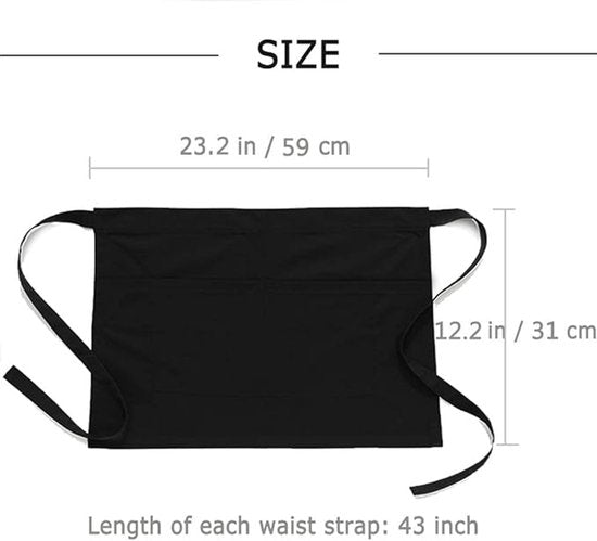 Kitchen Aprons - Women's Aprons - Half-Length Aprons - Unisex Kitchen Aprons - Restaurant, BBQ, Bar, Chef Aprons - Adjustable Aprons with Two Pockets - Black - Image 2