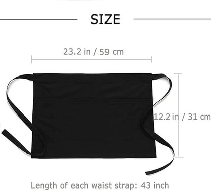 Kitchen Aprons - Women's Aprons - Half-Length Aprons - Unisex Kitchen Aprons - Restaurant, BBQ, Bar, Chef Aprons - Adjustable Aprons with Two Pockets - Black - Image 2
