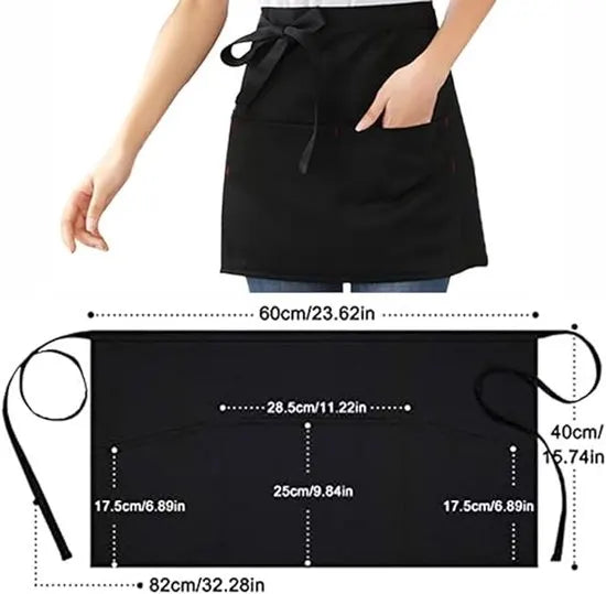 Kitchen Aprons - Women's Aprons - Half-Length Aprons - Unisex Kitchen Aprons - Restaurant, BBQ, Bar, Chef Aprons - Adjustable Aprons with Two Pockets - Black - Image 7