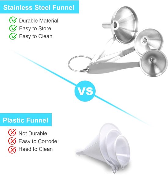 Stainless Steel Funnel Set - Set of 3 - Kitchen Funnels - Various Sizes - Funnels with Long Handles - With 2 Cleaning Brushes - Diameter: 7.5cm/5.5cm/4.5cm - Suitable for kitchen bottles, thermoses, small spice powders and k - Image 3