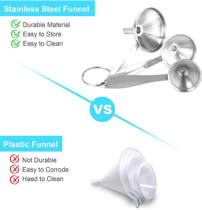 Stainless Steel Funnel Set - Set of 3 - Kitchen Funnels - Various Sizes - Funnels with Long Handles - With 2 Cleaning Brushes - Diameter: 7.5cm/5.5cm/4.5cm - Suitable for kitchen bottles, thermoses, small spice powders and k - Image 3