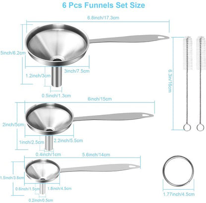 Stainless Steel Funnel Set - Set of 3 - Kitchen Funnels - Various Sizes - Funnels with Long Handles - With 2 Cleaning Brushes - Diameter: 7.5cm/5.5cm/4.5cm - Suitable for kitchen bottles, thermoses, small spice powders and k - Image 6