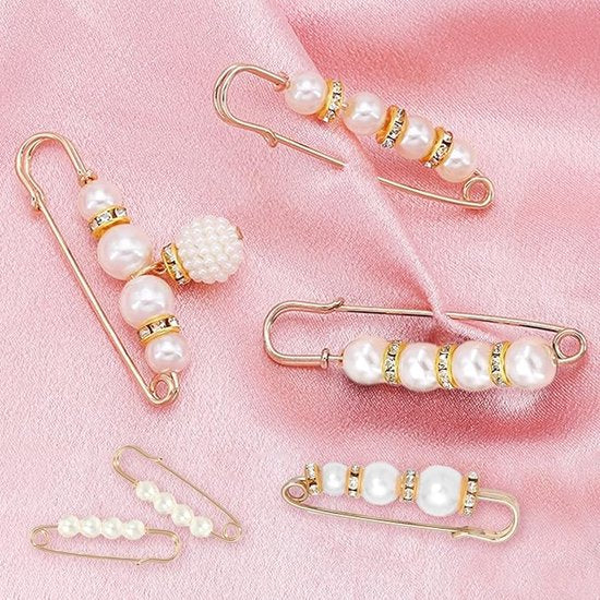 Safety pins - (8 pcs) - Pins - Decorative pins - Brooches - Can be used to fasten clothes, trousers, skirts, vests, necklaces, imitation pearl brooches - Suitable for women and girls - Extension for safety trousers - Image 2