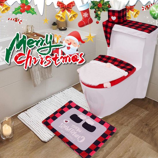 Toilet Seat Covers - Set of 4 - Christmas Toilet Seat Covers - Christmas Bathroom Accessories - Cute Christmas Dwarf Toilet Seats - Christmas Bathroom Decorations - Easy to Clean - Non-Slip Toilet Mats - Image 3