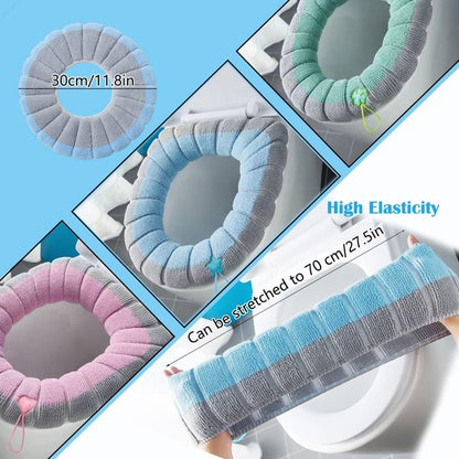 Toilet Seat Covers - 3-Pack - Soft Toilet Seat Covers - Soft and Comfortable Winter Toilet Seat Covers - With Hanging Ring - Reusable Toilet Seat Covers - Universal Toilet Seat Covers - Easy to Install - Pink - Green - Blue - Image 2