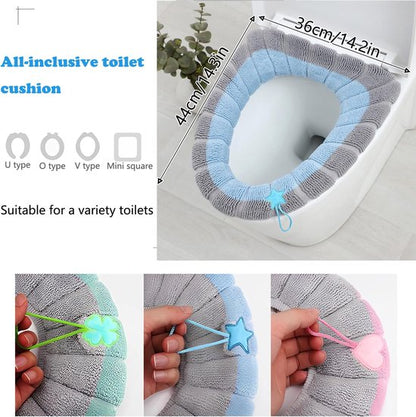 Toilet Seat Covers - 3-Pack - Soft Toilet Seat Covers - Soft and Comfortable Winter Toilet Seat Covers - With Hanging Ring - Reusable Toilet Seat Covers - Universal Toilet Seat Covers - Easy to Install - Pink - Green - Blue - Image 3