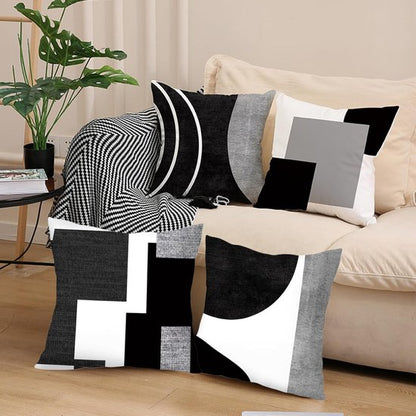 Pillowcase - 4-pack - Pillowcases with abstract geometric pattern - 45x45 cm - Pillowcases with zipper - Black and white pillowcases (pillow insert not included) - Image 3