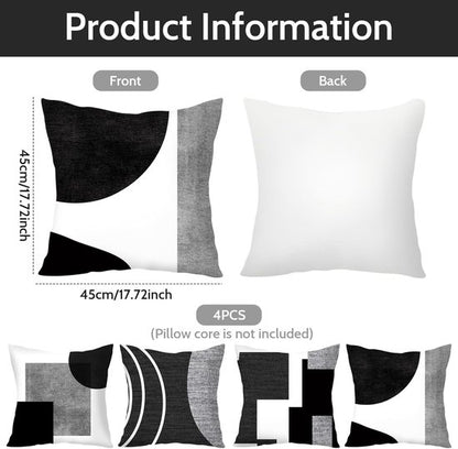 Pillowcase - 4-pack - Pillowcases with abstract geometric pattern - 45x45 cm - Pillowcases with zipper - Black and white pillowcases (pillow insert not included) - Image 5