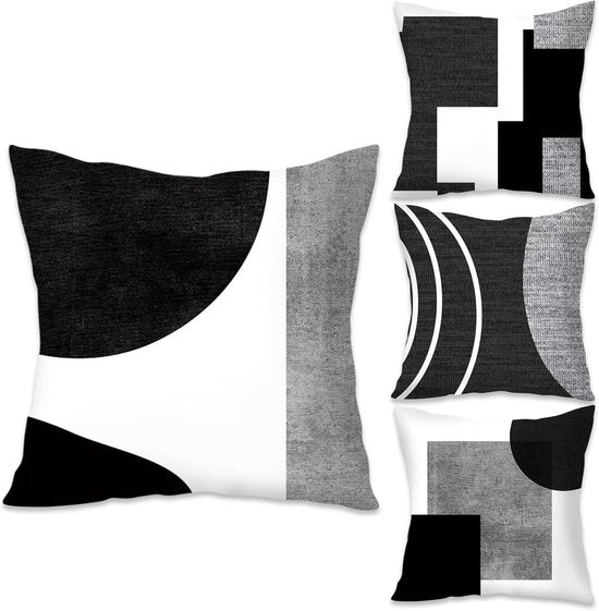 Pillowcase - 4-pack - Pillowcases with abstract geometric pattern - 45x45 cm - Pillowcases with zipper - Black and white pillowcases (pillow insert not included) - Image 6