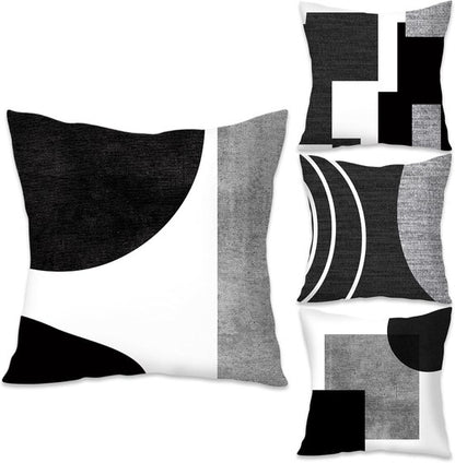 Pillowcase - 4-pack - Pillowcases with abstract geometric pattern - 45x45 cm - Pillowcases with zipper - Black and white pillowcases (pillow insert not included) - Image 6