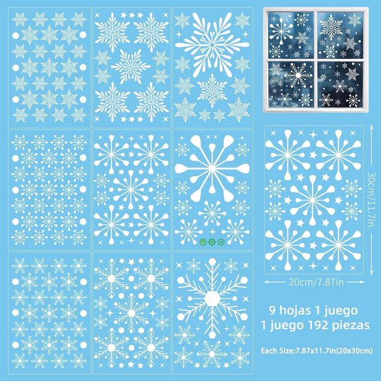 Christmas window stickers - Christmas - Window decorations - Stickers - Christmas decorations - 192 pieces PVC Christmas window decorations - Including Christmas snowflake and snowman patterns - Printed on both sides - For Christmas decorations - Image 6