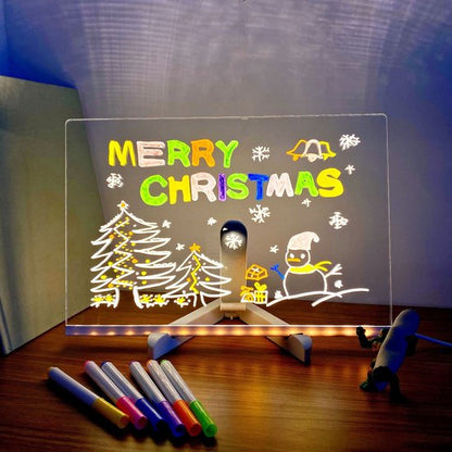 Drawing board - Colored LED whiteboard - Illuminated acrylic whiteboard - Illuminated memo board stand - Glass panel with LED lights and 7 pens - For school and home use respectively - 30x20cm - Image 2