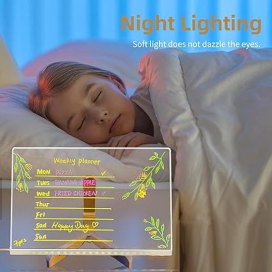 Drawing board - Colored LED whiteboard - Illuminated acrylic whiteboard - Illuminated memo board stand - Glass panel with LED lights and 7 pens - For school and home use respectively - 30x20cm - Image 3