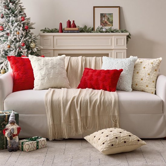 Christmas Pillowcases - 2-pack - White - Winter - White Christmas tree and star pattern - Sofa decoration - 45x45 cm (pillowcase not included) - Image 2