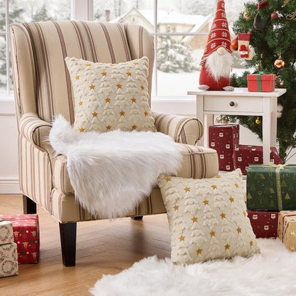 Christmas Pillowcases - 2-pack - White - Winter - White Christmas tree and star pattern - Sofa decoration - 45x45 cm (pillowcase not included) - Image 5