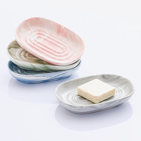 Soap Dish - Ceramic Soap Dish - Non-slip Marble Soap Dish - Bathroom Soap Holder - Suitable for Bathroom, Shower, Kitchen, and Travel - Pink - Image 2