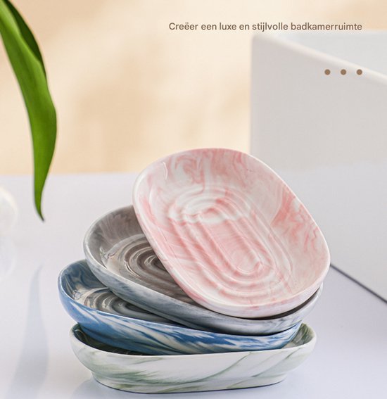 Soap dish - Ceramic soap dish - Non-slip marble soap dish - Bathroom soap holder - Suitable for bathroom, shower, kitchen and travel - Blue - Image 3
