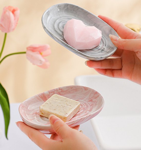 Soap Dish - Ceramic Soap Dish - Non-Slip Marble Soap Dish - Bathroom Soap Holder - Suitable for Bathrooms, Shower Rooms, Kitchens and Travel - Green - Image 2