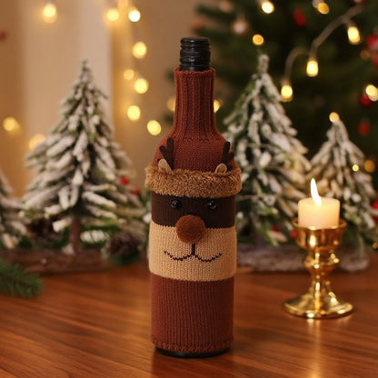 Wine Bottle Decorations - 3 Pieces - Wine Bottle Sleeves - Wine Bottle Bags - Christmas Decorations - Cartoon Knitted Old Man and Snowman Wine Bottle Sleeves - Festive Restaurant Decorations - Image 4