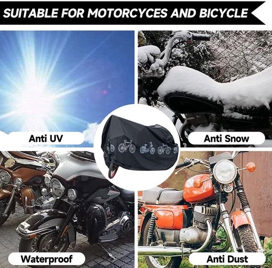 Bicycle cover - Motorcycle cover - Waterproof, dustproof and UV-resistant cover - Bicycle rain cover - Bicycle protective cover - Waterproof bicycle garage cover - Outdoor bicycle protective cover - 200 x 100 cm (Black) - Image 4