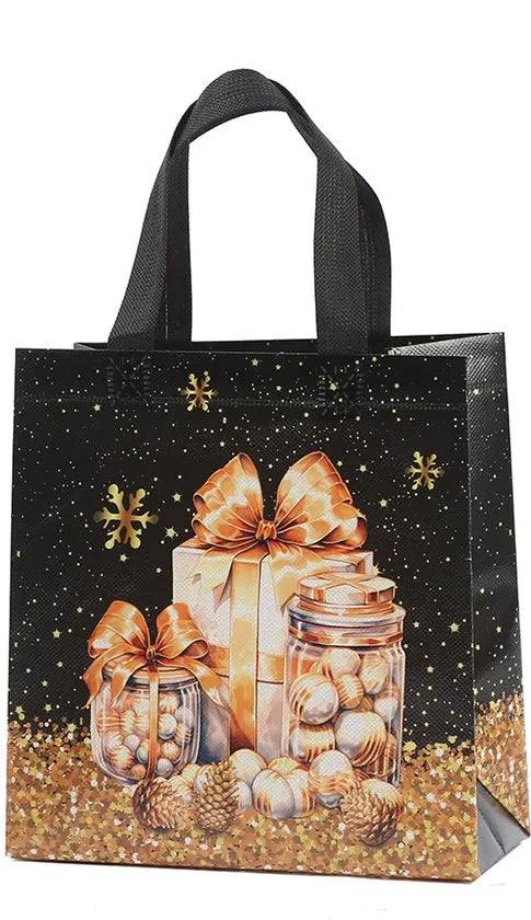 Gift Bags - Packaging Bags - Christmas Gift Bags - Foldable Laminated Waterproof Bags - Black - Candy Packaging Bags - Christmas Gift Bags - 23*22*11cm - Image 3