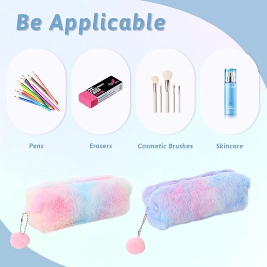 Pencil Cases - 3-Piece - Storage Bags - Fluffy Fleece Pencil Cases - Rainbow Gradient Design - Suitable for girls aged 3 to 12 - Ideal gift for birthdays, graduations and Christmas - Image 2