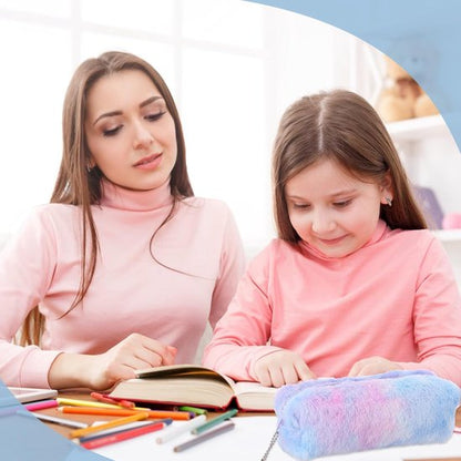Pencil Cases - 3-Piece - Storage Bags - Fluffy Fleece Pencil Cases - Rainbow Gradient Design - Suitable for girls aged 3 to 12 - Ideal gift for birthdays, graduations and Christmas - Image 4