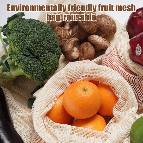 Mesh Bags - Pack of 9 - Reusable Mesh Bags for Fruits and Vegetables - Cotton Mesh Bags for Groceries - Portable Vegetable Bags in 3 Sizes - Storage Bags for Fruits and Vegetables - Image 2