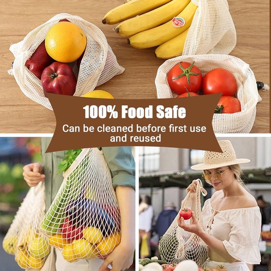 Mesh Bags - Pack of 9 - Reusable Mesh Bags for Fruits and Vegetables - Cotton Mesh Bags for Groceries - Portable Vegetable Bags in 3 Sizes - Storage Bags for Fruits and Vegetables - Image 3