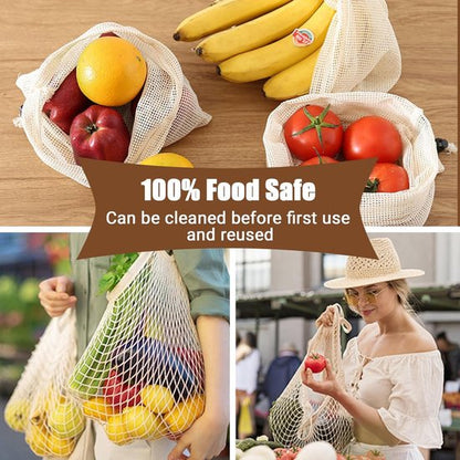 Mesh Bags - Pack of 9 - Reusable Mesh Bags for Fruits and Vegetables - Cotton Mesh Bags for Groceries - Portable Vegetable Bags in 3 Sizes - Storage Bags for Fruits and Vegetables - Image 3
