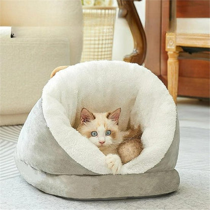 Cat Bed - Comfortable Slipper-Shaped Cat Bed - Semi-Enclosed Pet Den - Suitable for Indoor Cats and Small Dogs - Warm Plush Cat and Dog Bed - Non-Slip Bottom - 50*35*30 cm - Gray - Image 3