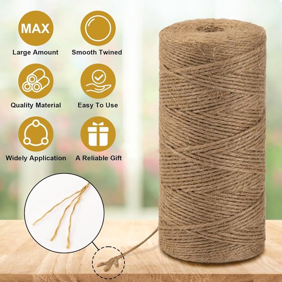 Jute rope - 2 rolls - 200m per roll - Brown - Suitable for gardening, crafts, gift wrapping, wedding decorations - Image 2